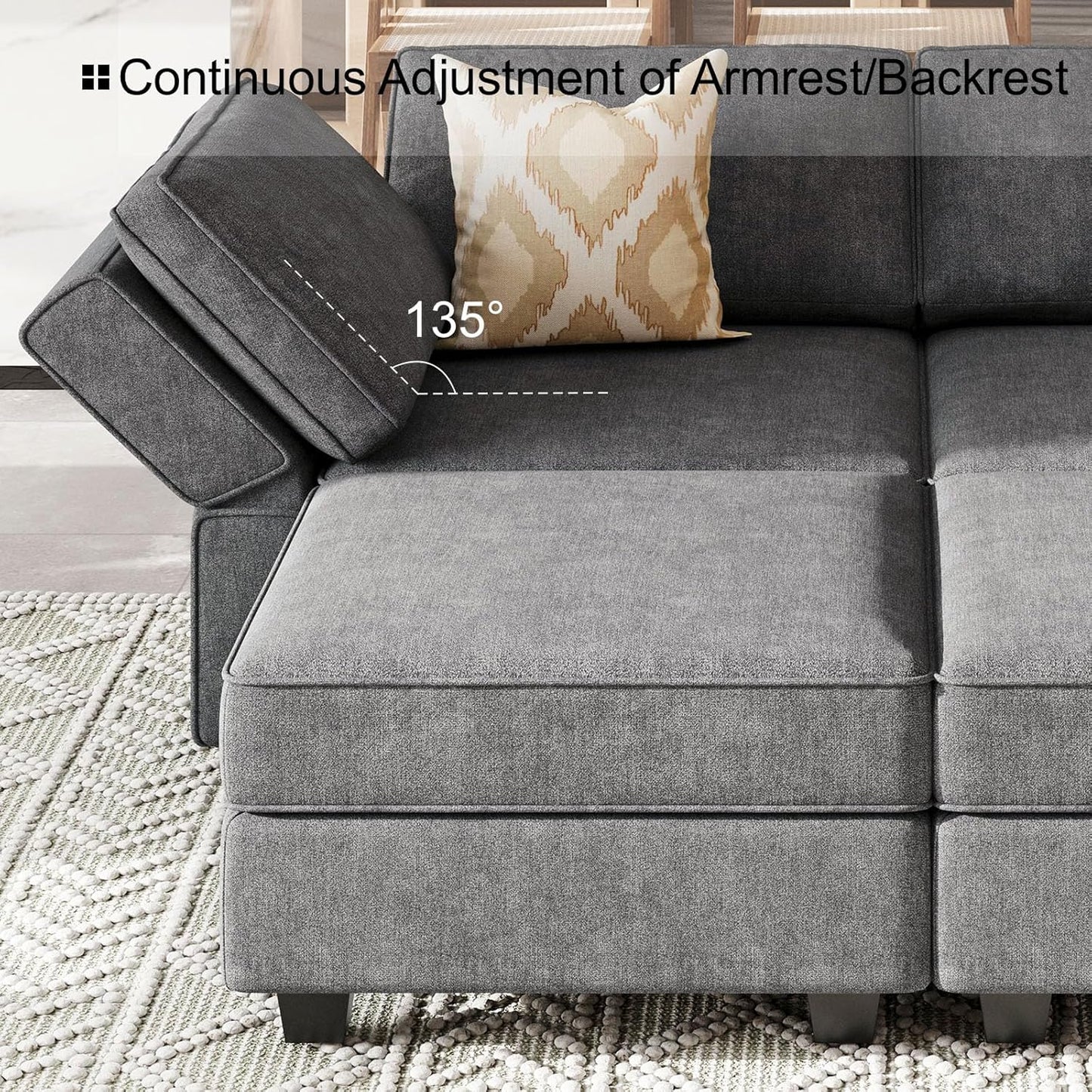 Bellfin Modular Sectional Sleeper Sofa Convertible Sofas with Storage Ottomans Small Sectional Couches for Living Room. Dark Grey Couch