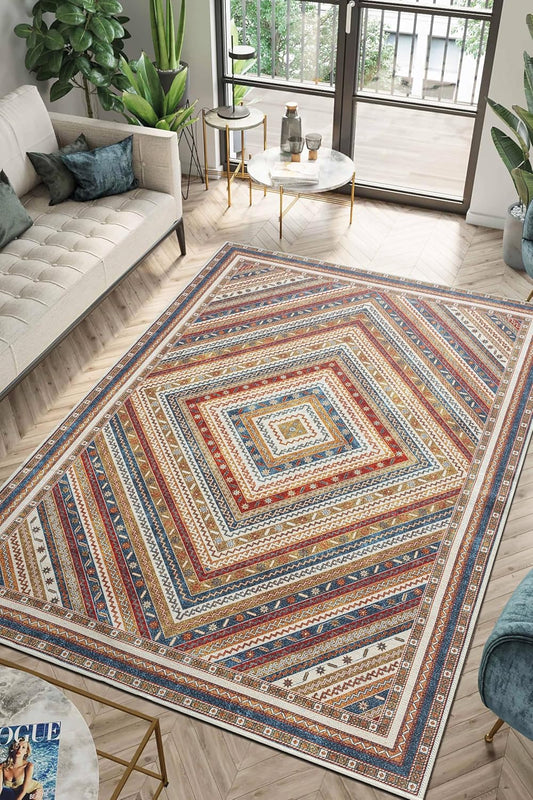 Keen Home Design 4x6 Rug - Machine Washable Area Rug with Non-Slip Backing, Ideal for Living Room, Dining Room, Bedroom - Vintage, Easy Clean, Durable, Low Pile Rug - (4' x 6')