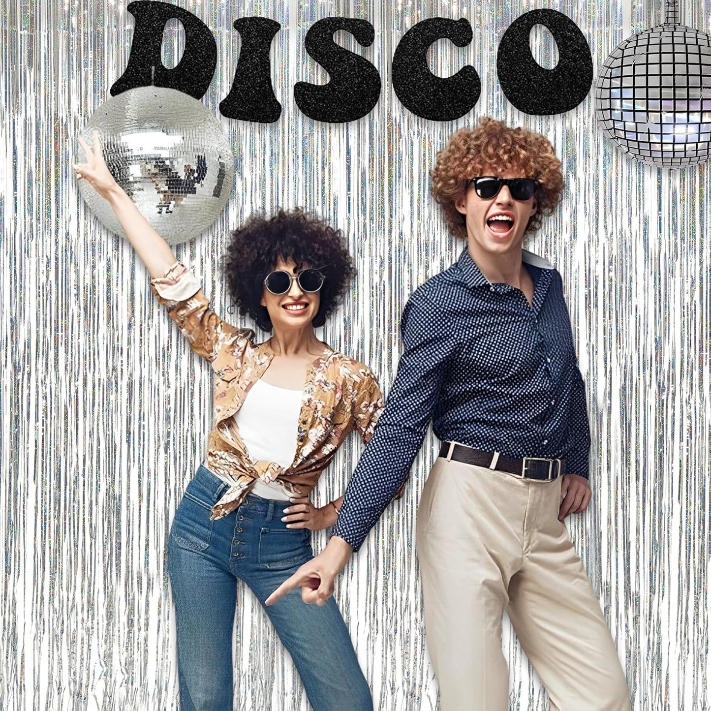 Silver Foil Fringe Tinsel Backdrop - GREATRIL Metallic Tinsel Streamers Curtains for 2025 NYE/Prom/Dancing Ball/Christmas/Bachelorette Party Decorations - Pack of 2