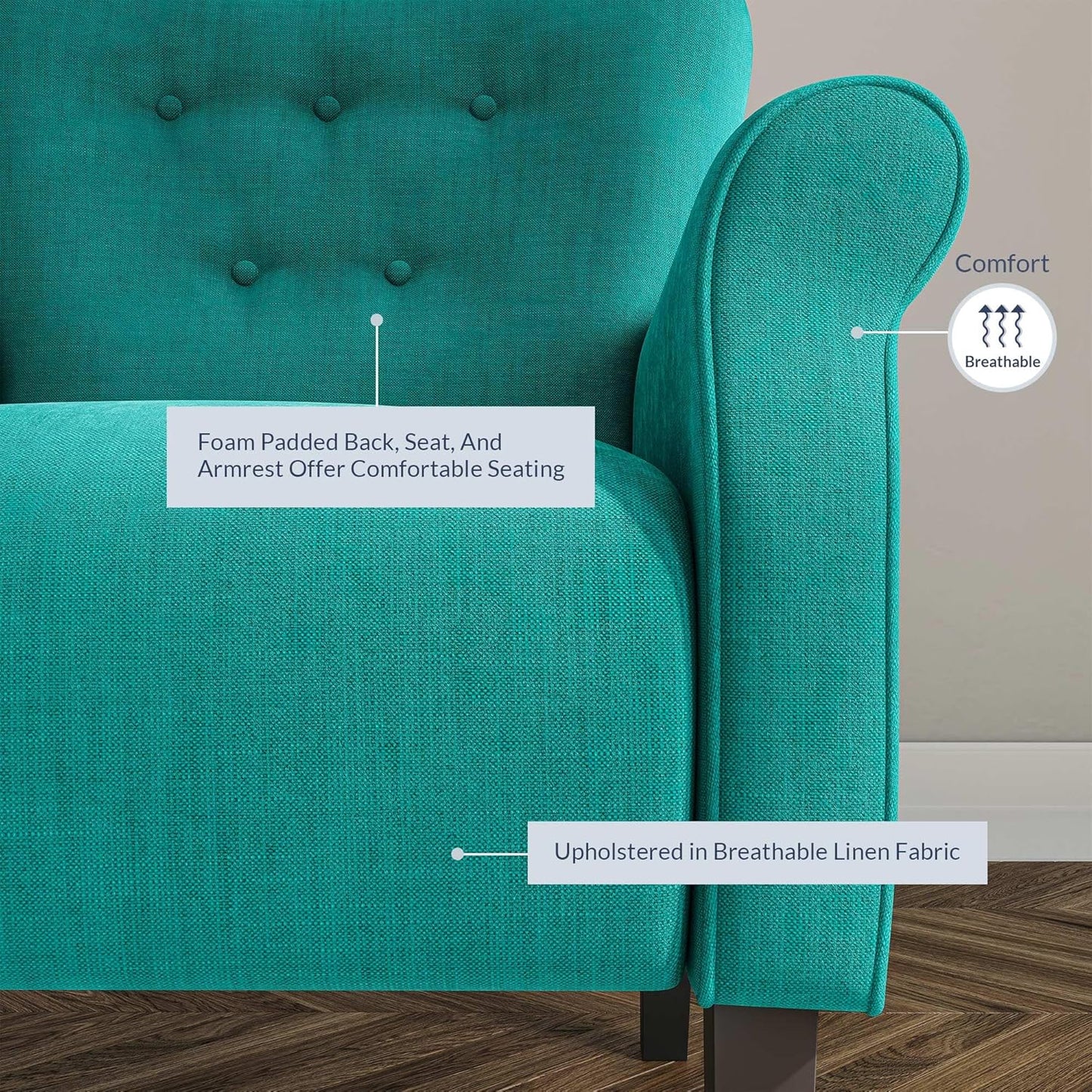 BELLEZE Modern Accent Chair for Living Room, High Back Armchair with Wooden Legs, Upholstered Wingback Chair Padded Armrest Single Sofa Club Chair for Living Room, Bedroom - Allston (Mallard Teal)