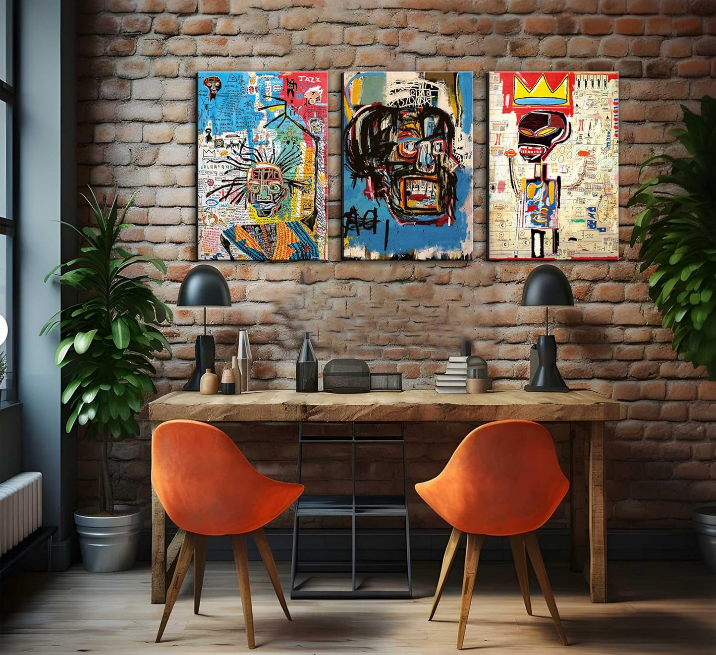 3 Pcs Modern Street Graffiti Wall Art Abstract Poster Print Wall Decor Artist Blue Print Canvas Painting for Living Room Bedroom Bathroom Office Home Decorations (Framed, 16"Hx12"W×3pcs)