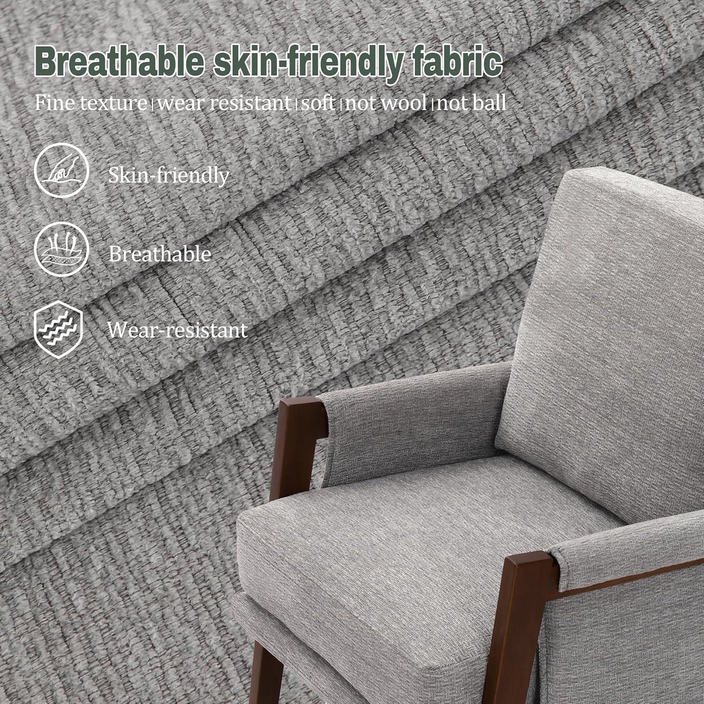 Modern Accent Chairs Set of 2 for Living Room Mid Century Arm Chairs Upholstered Bedroom Chairs Comfy Lounge Chairs with Solid Wood Frame, Grey