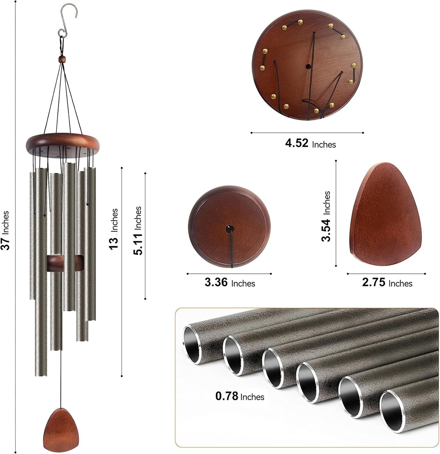 Large Aluminium Wind Chimes 37" Inches to Create a Zen Atmosphere Suitable for Outdoor, Garden, Patio Decoration Wind Chimes with Wind Catcher Suitable as A Gift for Unisex(2 Pack Copper)