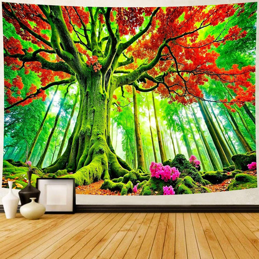 Delur Forest Tapestry Tree of Life Green Landscape Rainforest Wall Hanging Tapestry Colorful Mystical Nature Spiritual Psychedelic Headboard for Bedroom Living Room Home Decor (59.1" x 78.7")