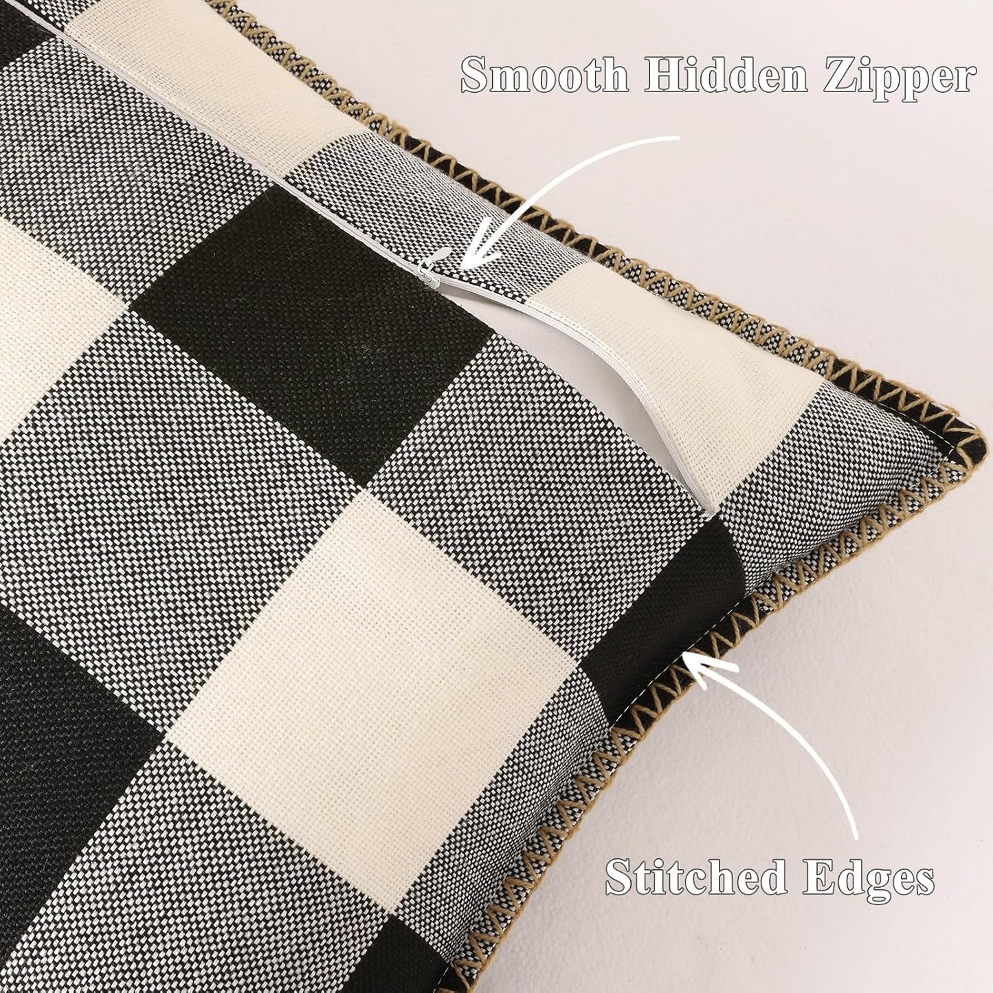 decorUhome Buffalo Plaid Check Throw Pillow Covers 12x20 Set of 2, Outdoor Lumbar Decorative Farmhouse Neutral Pillow Covers with Stitched Edge for Bed Couch Sofa, Black and White