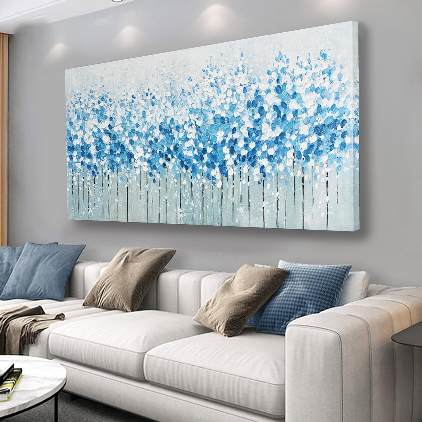Belmrxne Large Abstract Wall Art Blue and White Wall Decor Maximalist Artwork Modern Aesthetic Canvas Painting for Living Room Bedroom Dining Room Office Home Decor 30x60 inch