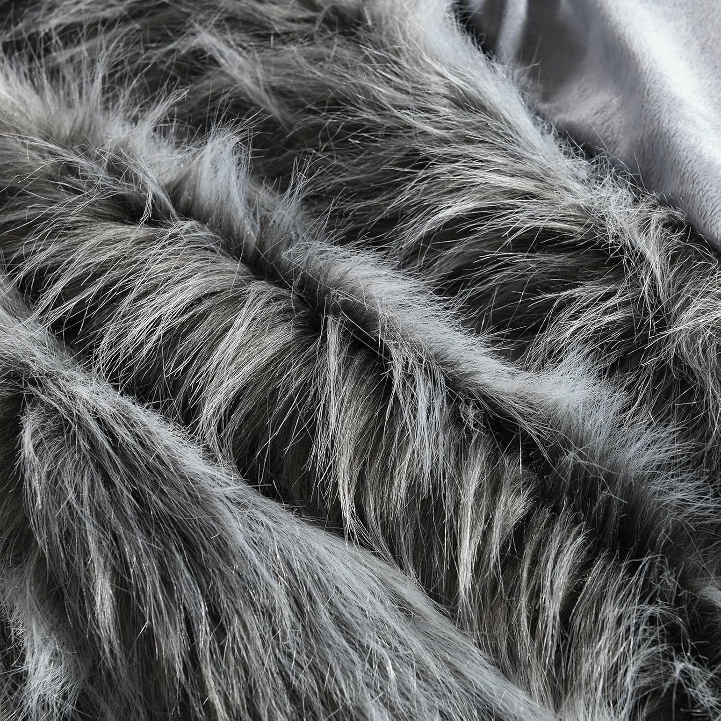 Luxury Faux Fur Throw Blanket, Grey and Black High Pile Mixed Throw Blanket, Super Warm, Fuzzy, Elegant, Fluffy Decoration Blanket Scarf for Sofa, Couch and Bed, 50''x 60''