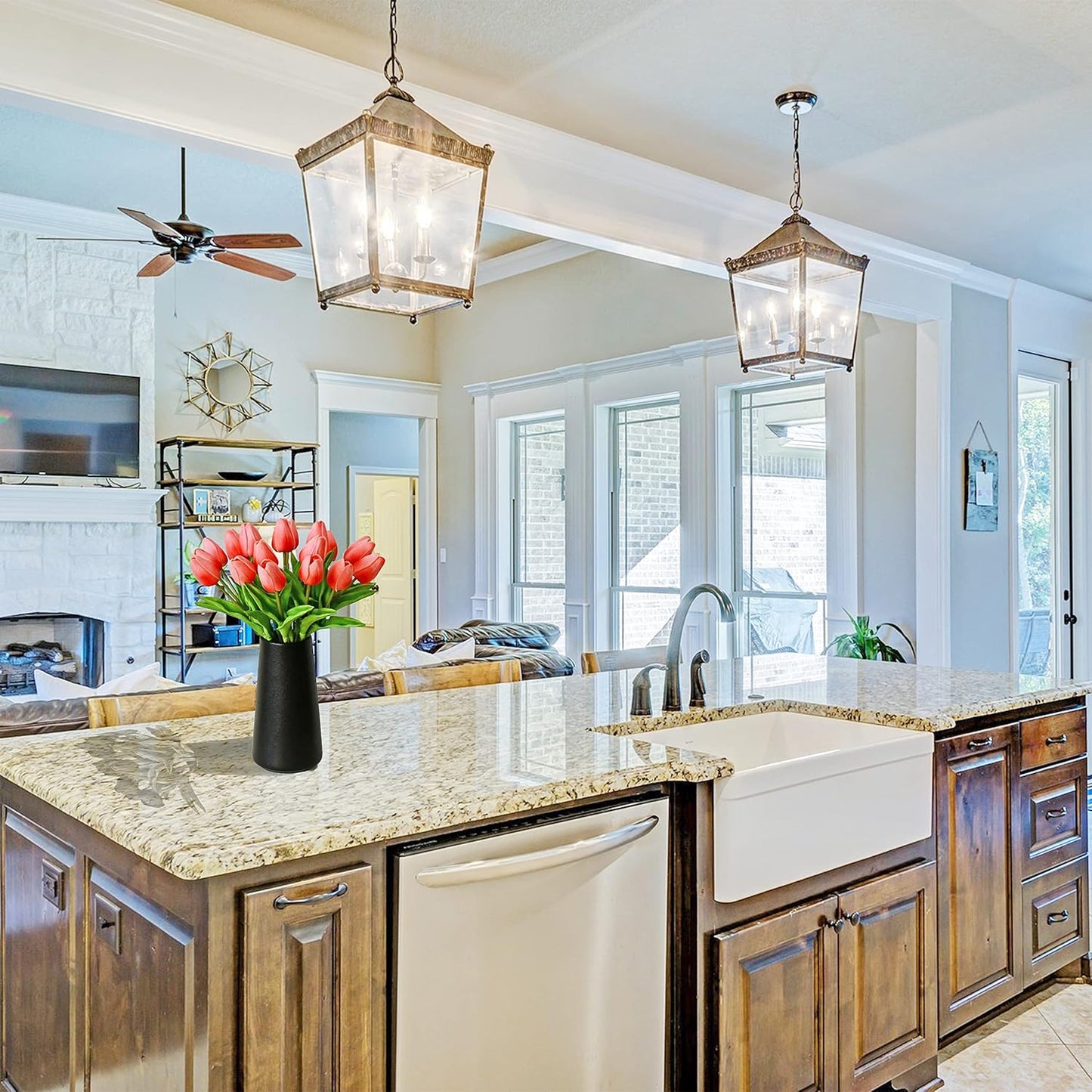 Mandy's Artificial Tulips 20 Stems Coral PU Faux Flowers for Wedding Home Decor 13.5 Inch