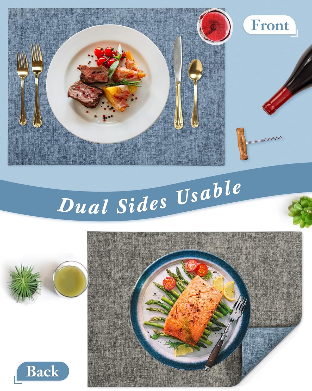 SUEH DESIGN Leather Placemats Set of 6 Reversible Table Mats Heat Resistant Waterproof No-Slip Place Mats for Dining Table Kitchen Parties