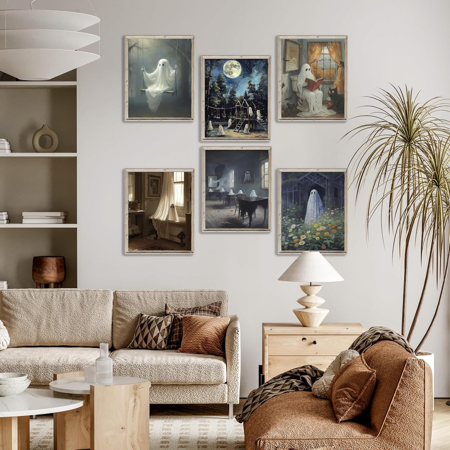 LANCHI95 6 Pcs 8x10in Halloween Wall Art Prints, Vintage Posters, Cute Ghost Pictures for Bedroom Decor (UNFRAMED)