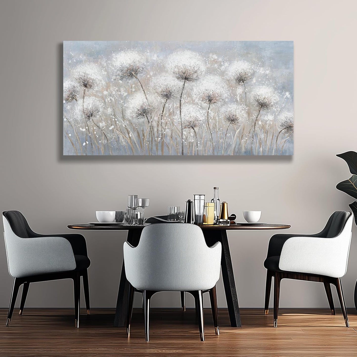 Belmrxne Large Dandelion Floral Wall White and Black Wall Decor Modern Aesthetic Artwork Trendy Canvas Painting for Living Room Bedroom Dining Room Office Home Decor 30x60 inch