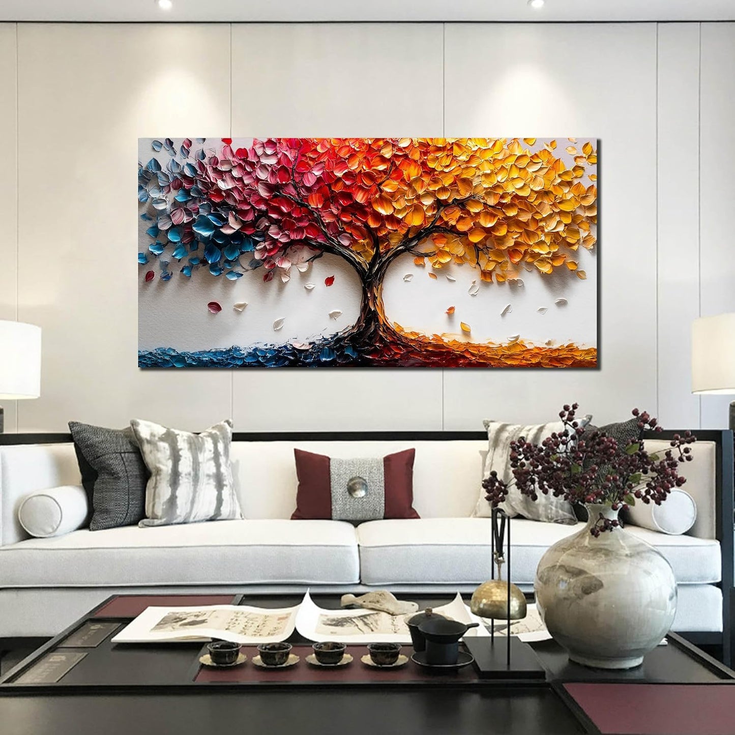 Colorful Tree Wall Pictures for Living Room - Modern Canvas Wall Art for Office - Bedroom Wall Decor for Women Size 29" x 59"