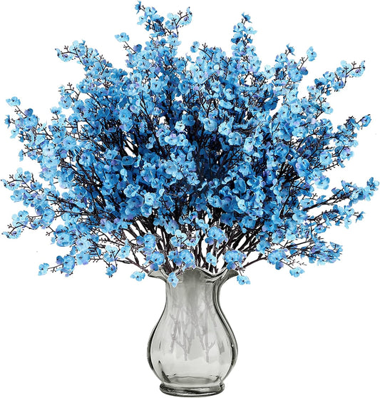 Sggvecsy 6 Pcs Babys Breath Artificial Flowers Gypsophila Bouquets Bulk Real Touch Fake Silk Flowers for Home Wedding DIY Floral Arrangement Kitchen Table Centerpiece Festival Decoration (Blue)
