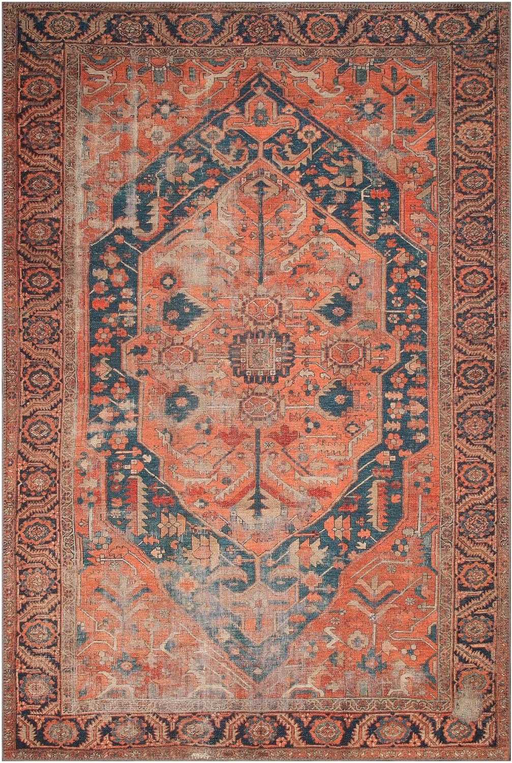 Keen Home Design 10x14 Rug - Machine Washable Area Rug with Non-Slip Backing, Ideal for Living Room, Dining Room, Bedroom - Vintage, Easy Clean, Durable, Low Pile Rug - (9'7" x 14')