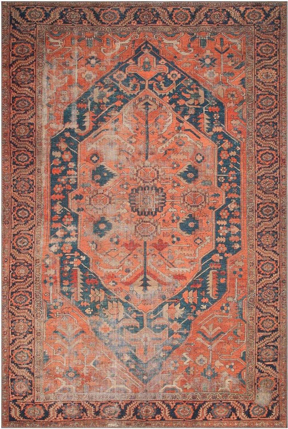 Keen Home Design 8x10 Rug - Machine Washable Area Rug with Non-Slip Backing, Ideal for Living Room, Dining Room, Bedroom - Vintage, Easy Clean, Durable, Low Pile Rug - (8' x 10')