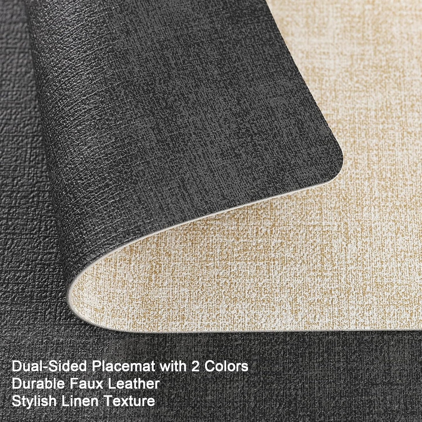 Myir JUN Placemats Dual Sided, Faux Leather Place Mats Set of 8 Indoor Placemats for Dining Table Non-Slip Washable Placemats Heat Resistant Outdoor Table Mats (Set of 8, Gray Cream)