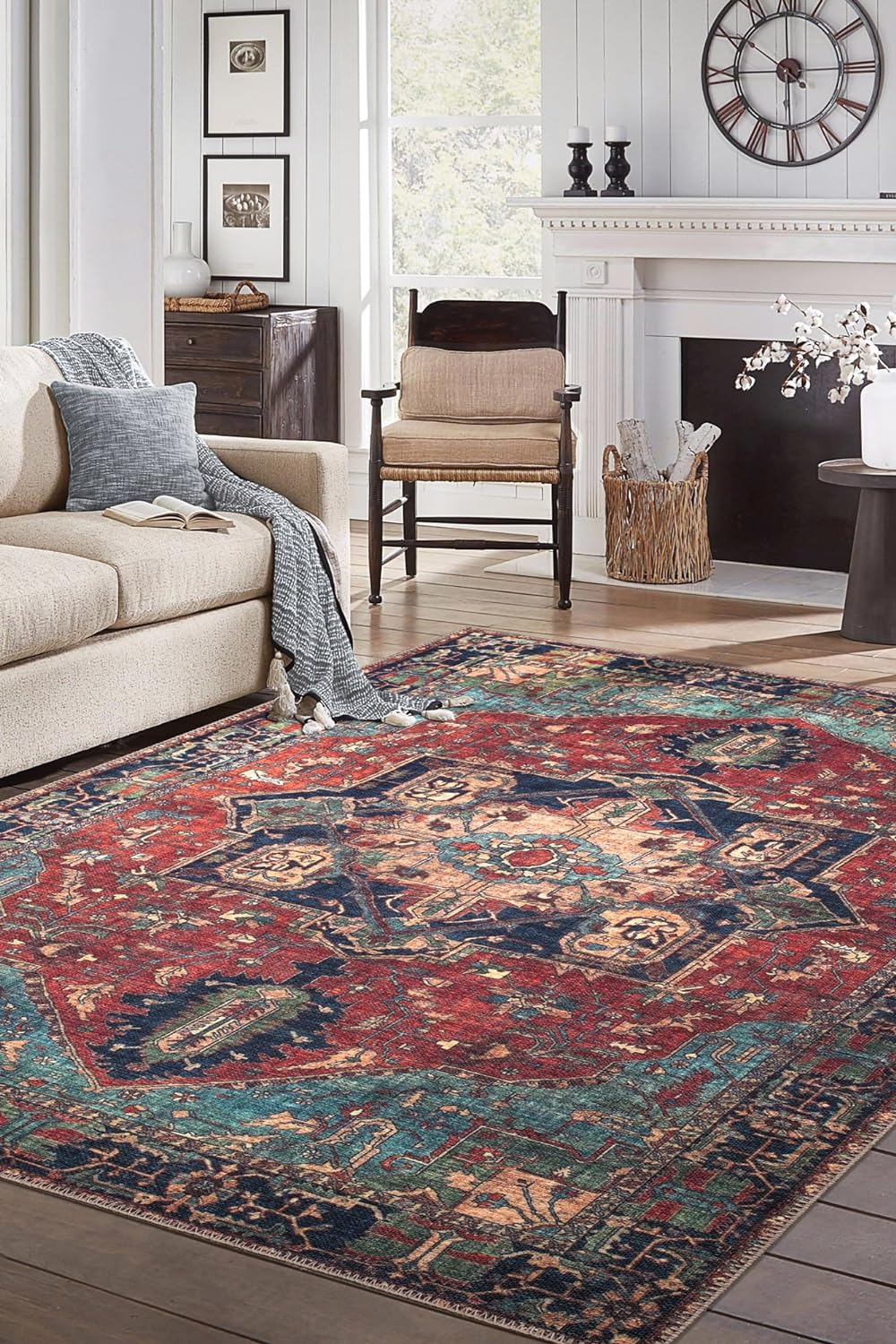 Keen Home Design 6x9 Rug - Machine Washable Area Rug with Non-Slip Backing, Ideal for Living Room, Dining Room, Bedroom - Vintage, Easy Clean, Durable, Low Pile Rug - (6' x 9')