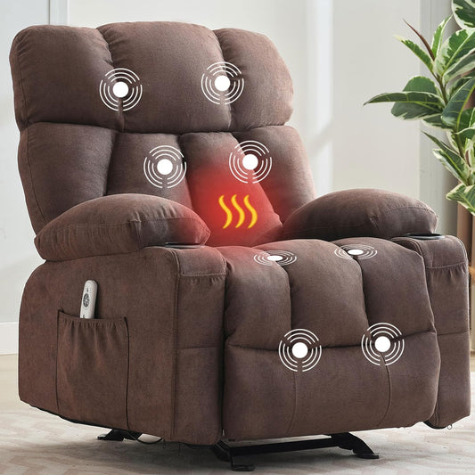 Massage Rocker Recliner Chair with Heat, Ergonomic Overstuffed Reclining Lounge Chair with Side Pockets, USB Charging Port, Sturdy Metal Frame, Comfortable Modern Design for Living Room