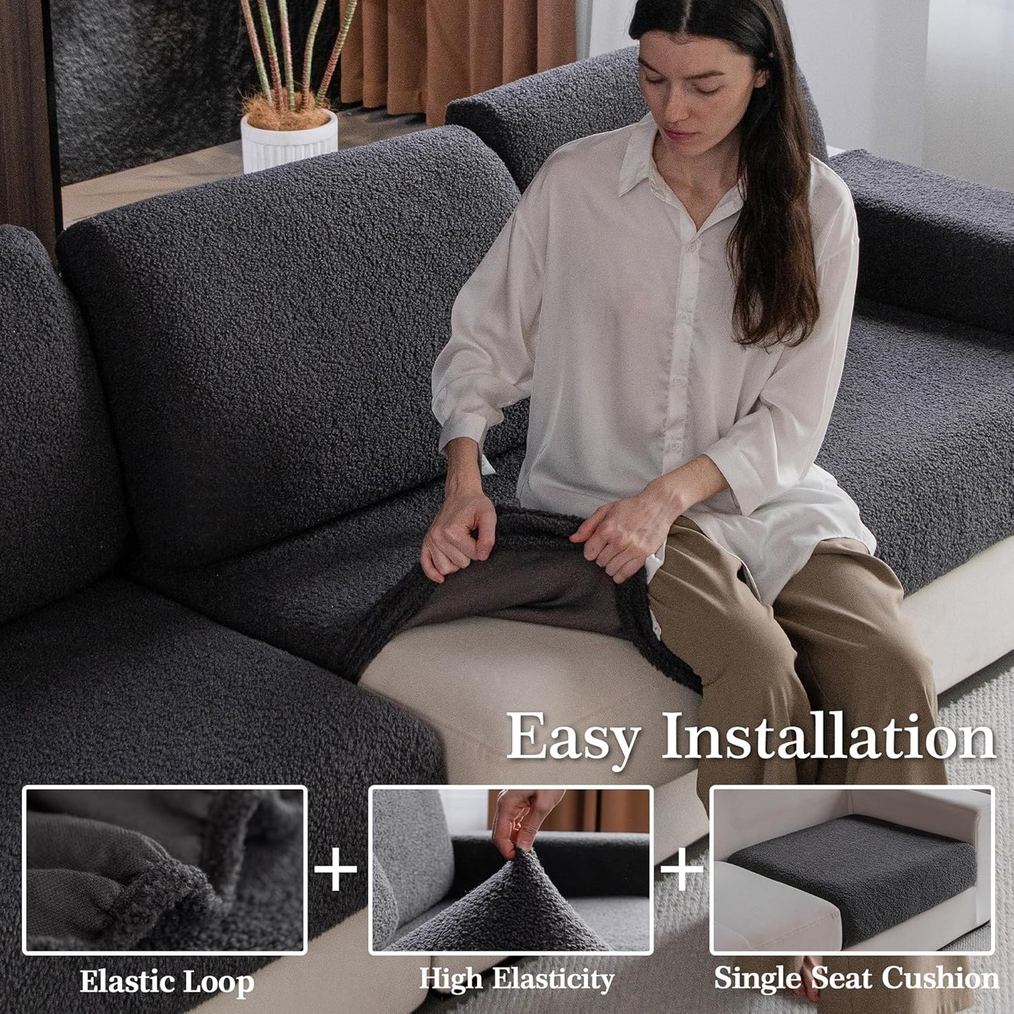 Couch Cushion Covers for Sectional Sofa, Stretch Soft Sofa Slipcovers Washable Wear-Resistant Universal Furniture Protector for Living Room(1 Piece Back Couch Cover, Dark Gray)