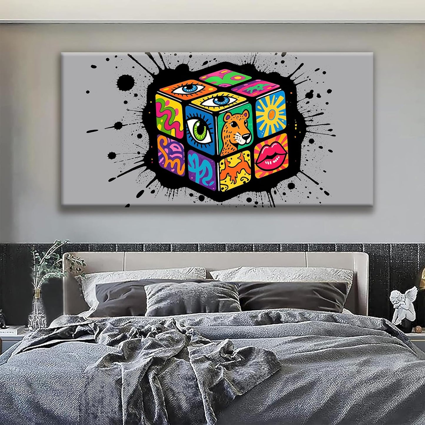 TAIJXAGSG Large Abstract Wall Art Canvas Art Wall Decor Graffiti Cube Wall Art Canvas Picture Painting Artwork For Bedroom Dinning Room Multicolor Wall Artwork 29x58 In