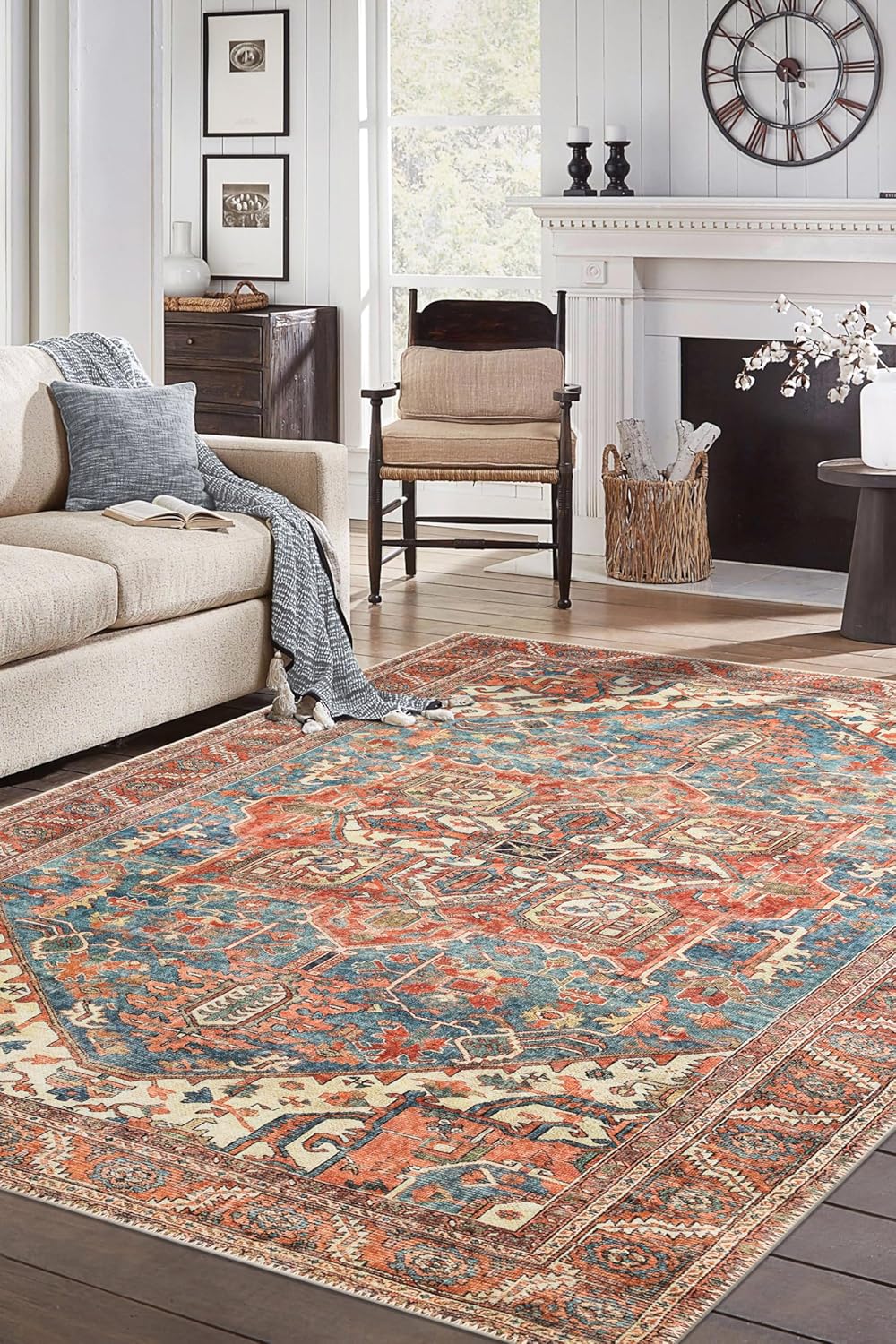 Keen Home Design 5x7 Rug - Machine Washable Area Rug with Non-Slip Backing, Ideal for Living Room, Dining Room, Bedroom - Vintage, Easy Clean, Durable, Low Pile Rug - (5' x 7')