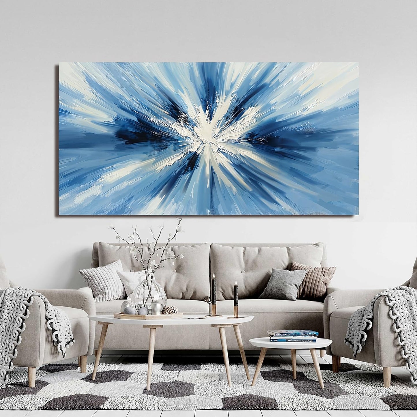 Canvas Wall Art Decor Wall Pictures for Living Room Abstract Canvas Art Wall Decor Large Blue White Wall Art Prints Oversized Minimalist Wall Art Decorations Bedroom Home Aesthetic Wall Art Decor 29"X58"