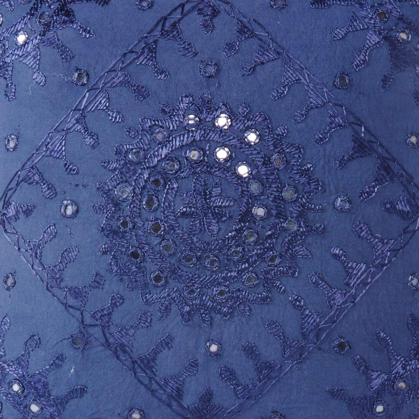 Eyes of India Embroidered Decorative Boho Throw Pillow Cover with Mirrors, Handmade Bohemian Accent Cushion Case for Sofa Couch Bedroom Living Room (Blue, 24" x 24")