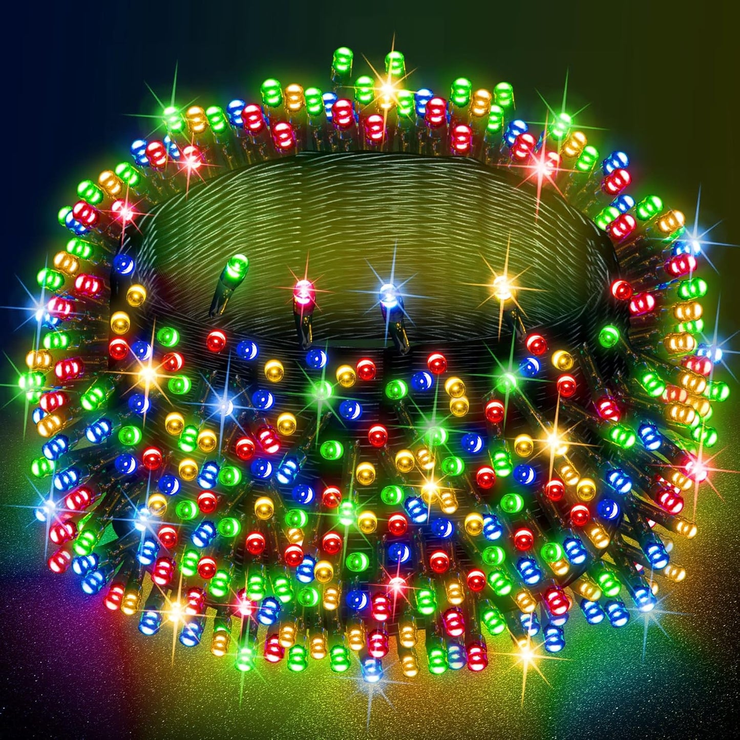 Dazzle Bright Multi-Colored Christmas String Lights, 82ft 1000 LED Waterproof Green Wire Fairy Lights with 8 Modes, Outdoor Lights for Xmas Tree Holiday Wedding Party Christmas Decorations