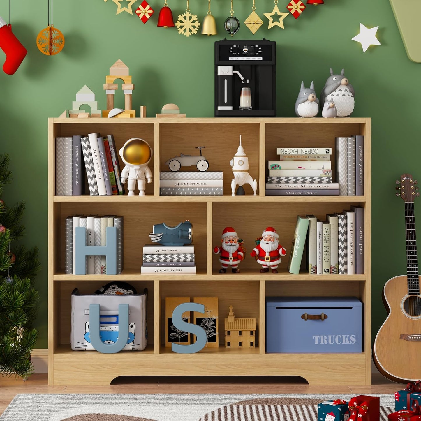 Book Shelf Set of 2, 8 Cubes Storage Organizer, 3-Tier Open Shelf Wooden Bookcase, Freestanding Wooden Bookshelf Cube Shelf for Bedroom, Living Room, Home Office