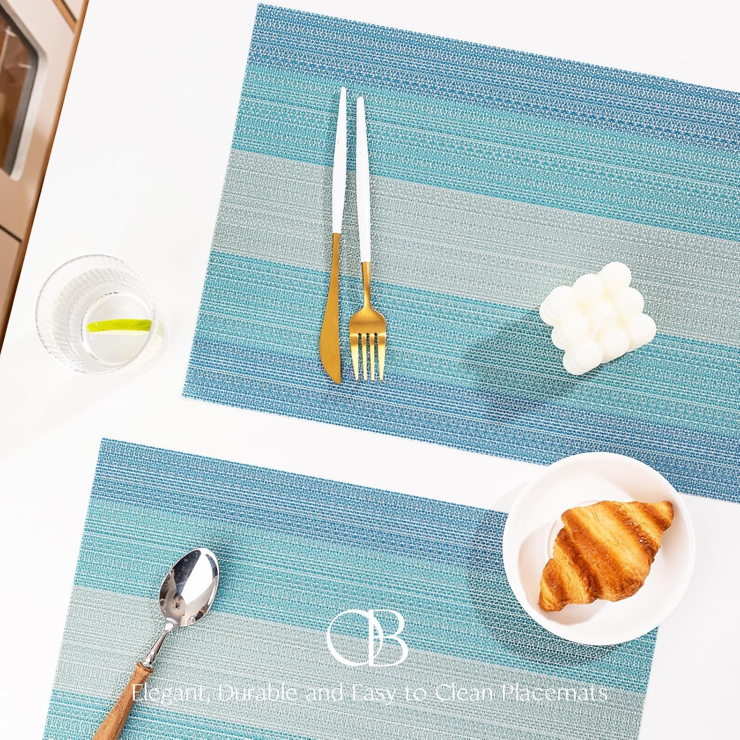 Placemats Set of 4 - Easy Clean Woven Vinyl Placemats for Dining Table, Indoor/Outdoor Place Mats, Washable PVC Table Mats（Ocean Geode）