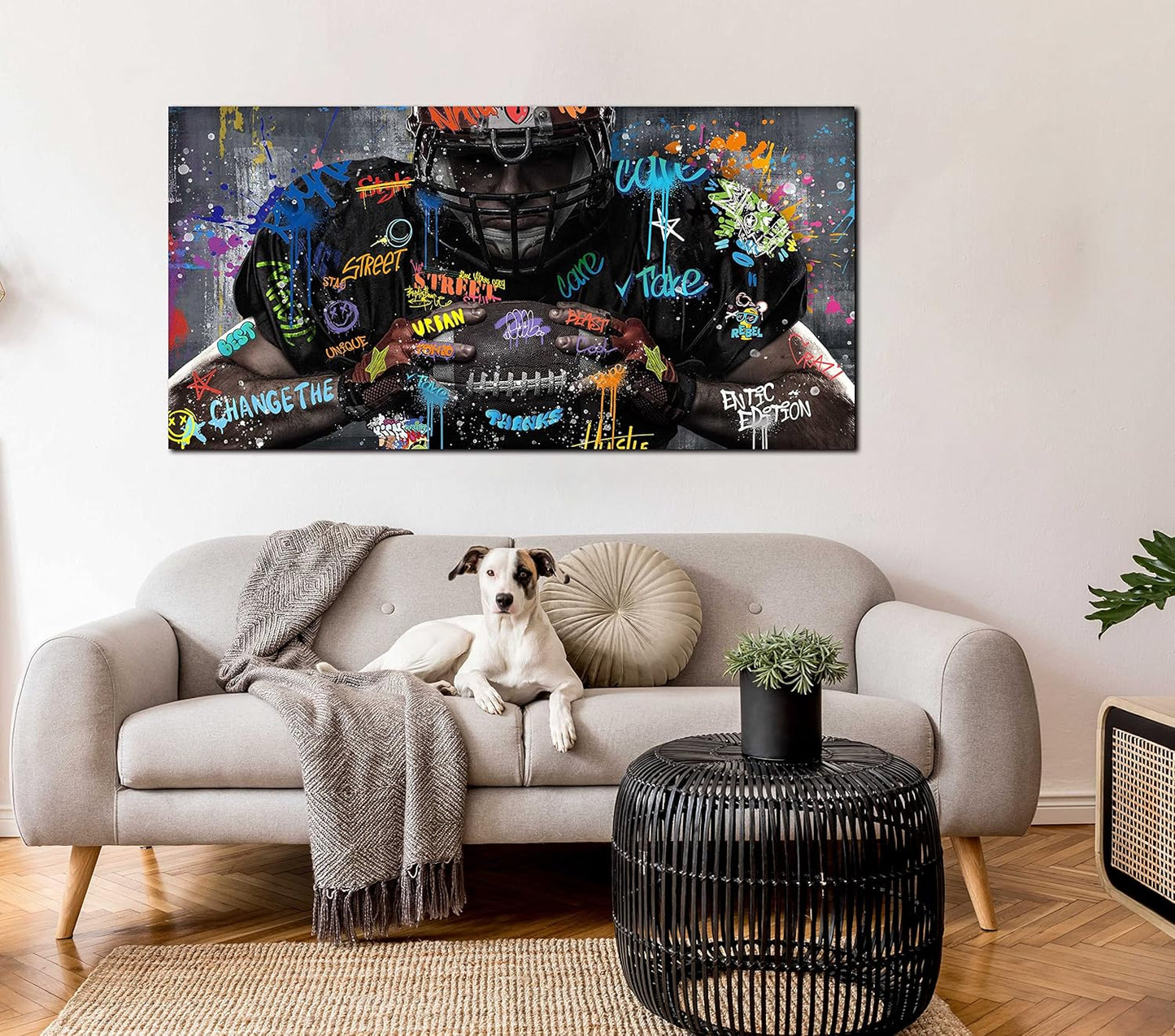 JKWALL77 Graffiti Wall-Art for Living Room Large Size - Wall Decor for Men - Rugby Ball Sports Posters Ready to Hang Size 59" x 29"