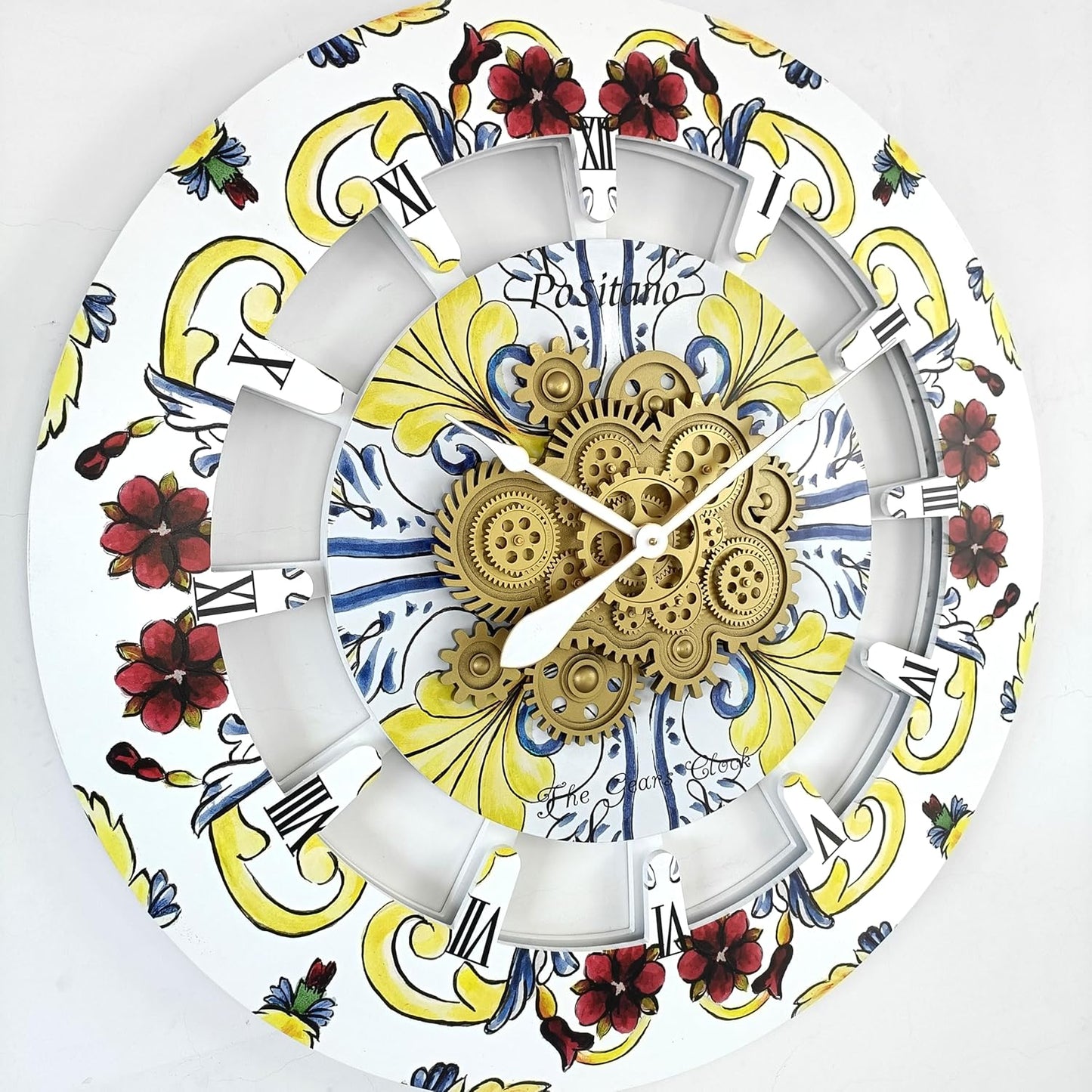 The Gears Clock Wall Clock Italy Collection with Moving Gears (Positano, 36 inch Round)