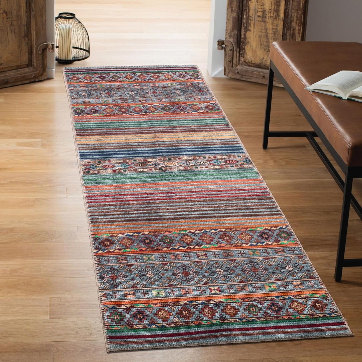 Keen Home Design 2x12 Rug - Machine Washable Runner Rug with Non-Slip Backing, Ideal for Hallway, Entryway, Kitchen, Laundry Room - Vintage, Easy Clean, Durable, Low Pile - (2'6" x 12')