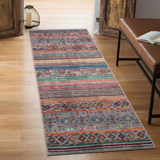 Keen Home Design 2x10 Rug - Machine Washable Runner Rug with Non-Slip Backing, Ideal for Hallway, Entryway, Kitchen, Laundry Room - Vintage, Easy Clean, Durable, Low Pile - (2'6" x 10')