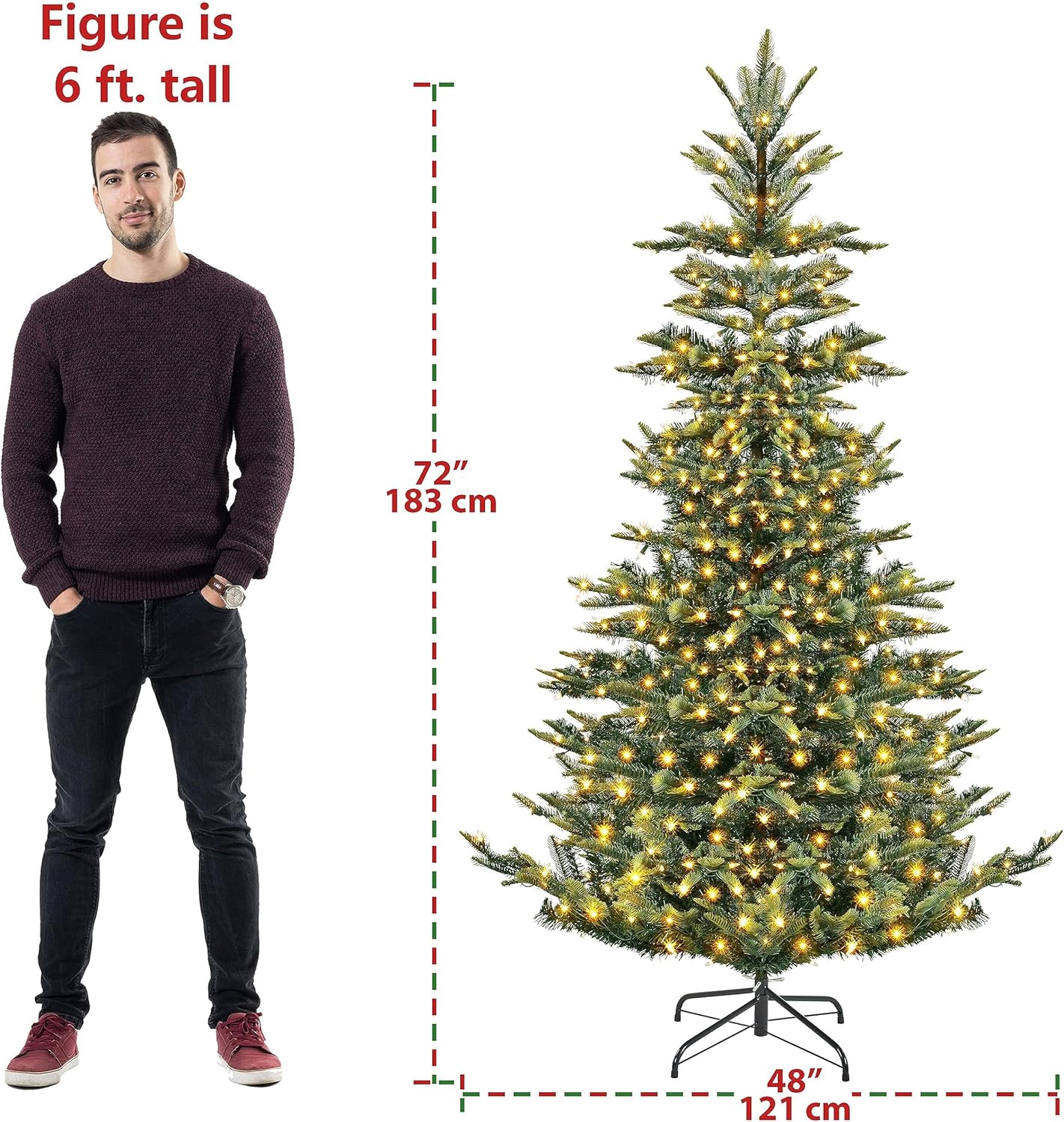 Yaheetech 6ft Pre-lit Aspen Fir Artificial Christmas Tree with 400 Incandescent Warm Lights Full Prelighted Xmas Tree w/828 Branch Tips & Foldable Stand for Home Holiday Decor, Green