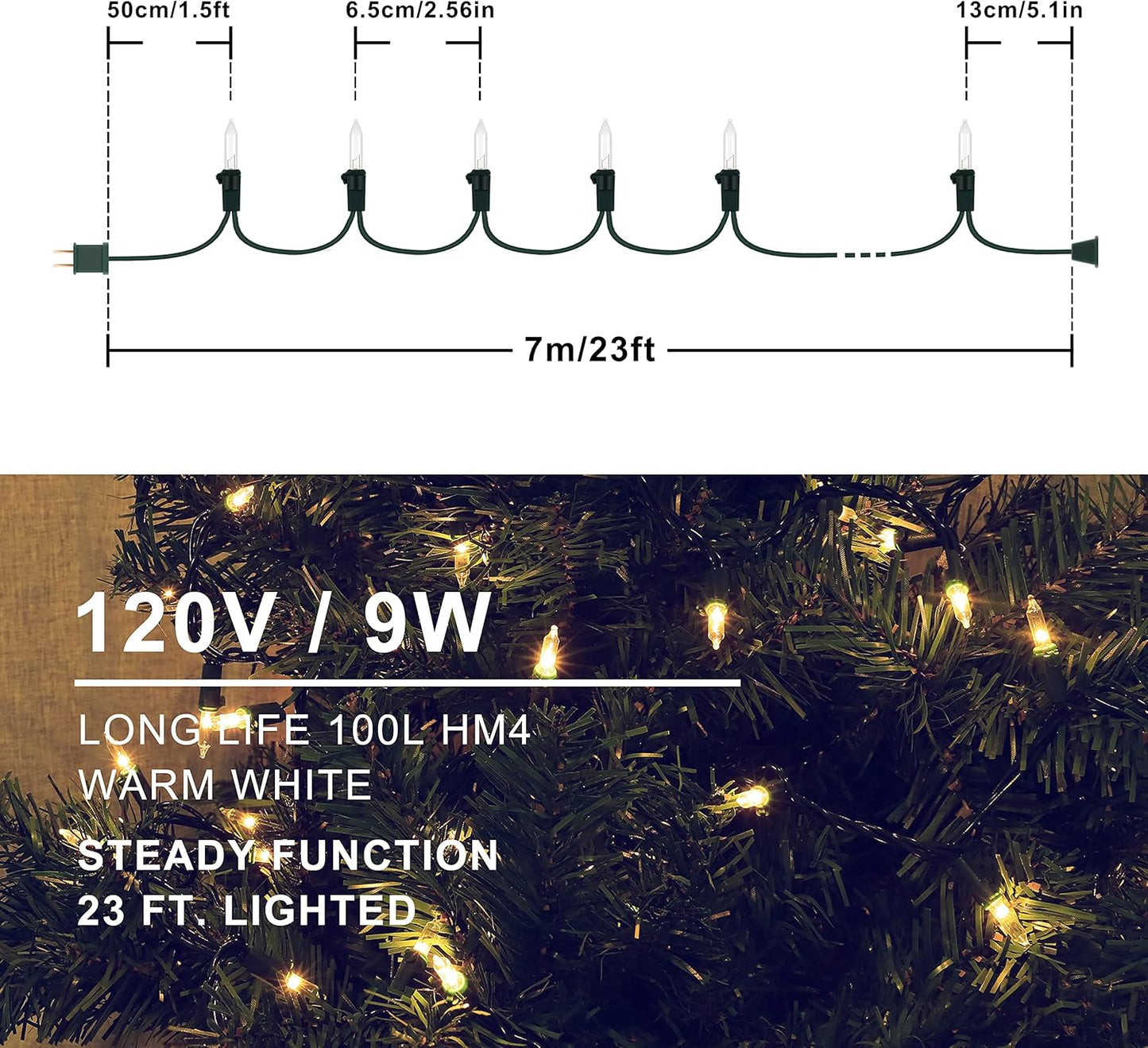 Hopolon Christmas Lights, 2 Pack 23ft 100 Mini String Lights, 120V UL Certified Extendable Tree Lights for Patio, Garden, Home, Party, Holiday, Wedding, Indoor&Outdoor Decor(2pcs Warm White)