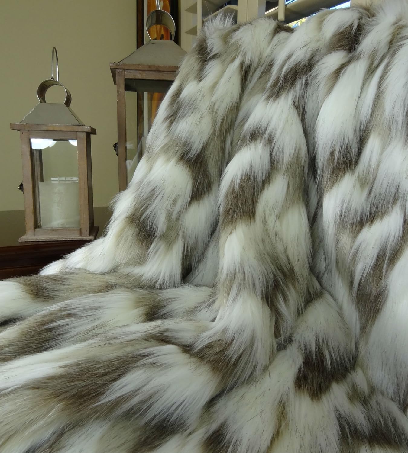 Ivory Faux Fur Throw Blanket & Bedspread - Tibet Fox Fur - Ivory Beige Luxury Faux Fur - Throw Blanket - Luxury Soft Faux Fur, Handmade in USA, 16445