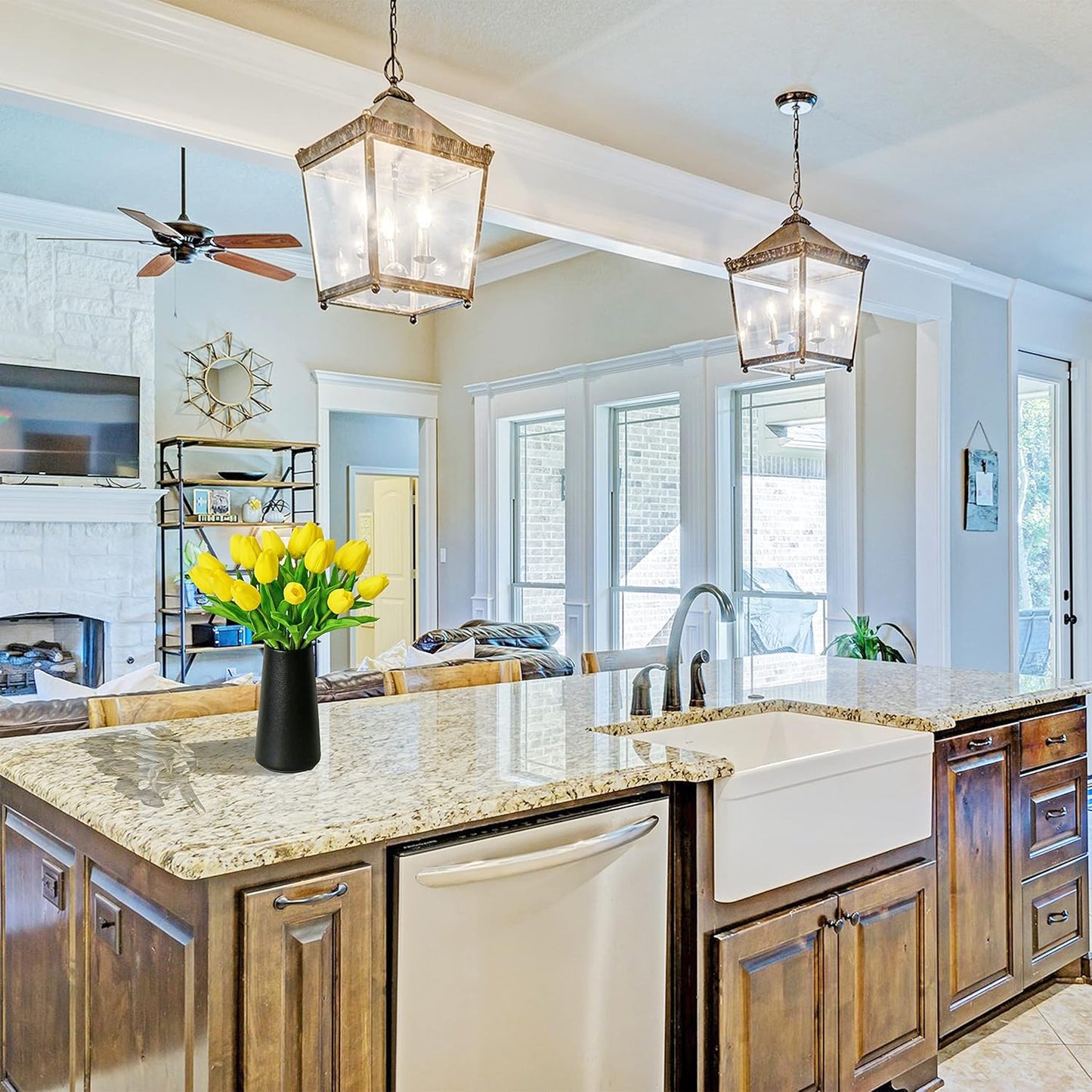 Mandy's Artificial Tulips 20 Stems Yellow PU Faux Flowers for Wedding Home Decor 13.5 Inch