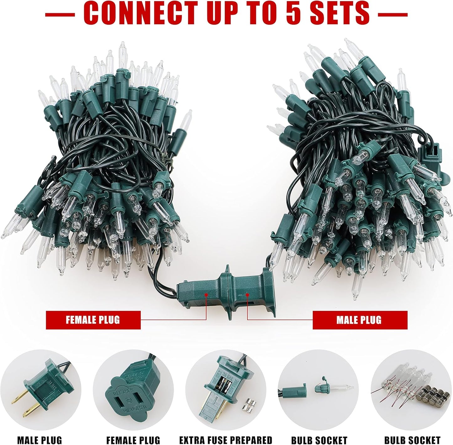 Hopolon Christmas Lights, 2 Pack 23ft 100 Mini String Lights, 120V UL Certified Extendable Tree Lights for Patio, Garden, Home, Party, Holiday, Wedding, Indoor&Outdoor Decor(2pcs Warm White)