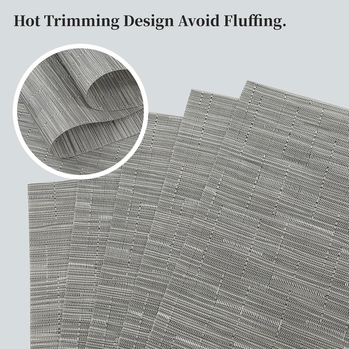 Leetaltree Silver Placemats Set of 8 - Heat Resistant Non-Slip Place mats for Dining Table, Washable Durable PVC Vinyl Woven Table Mats（Silver, 8）