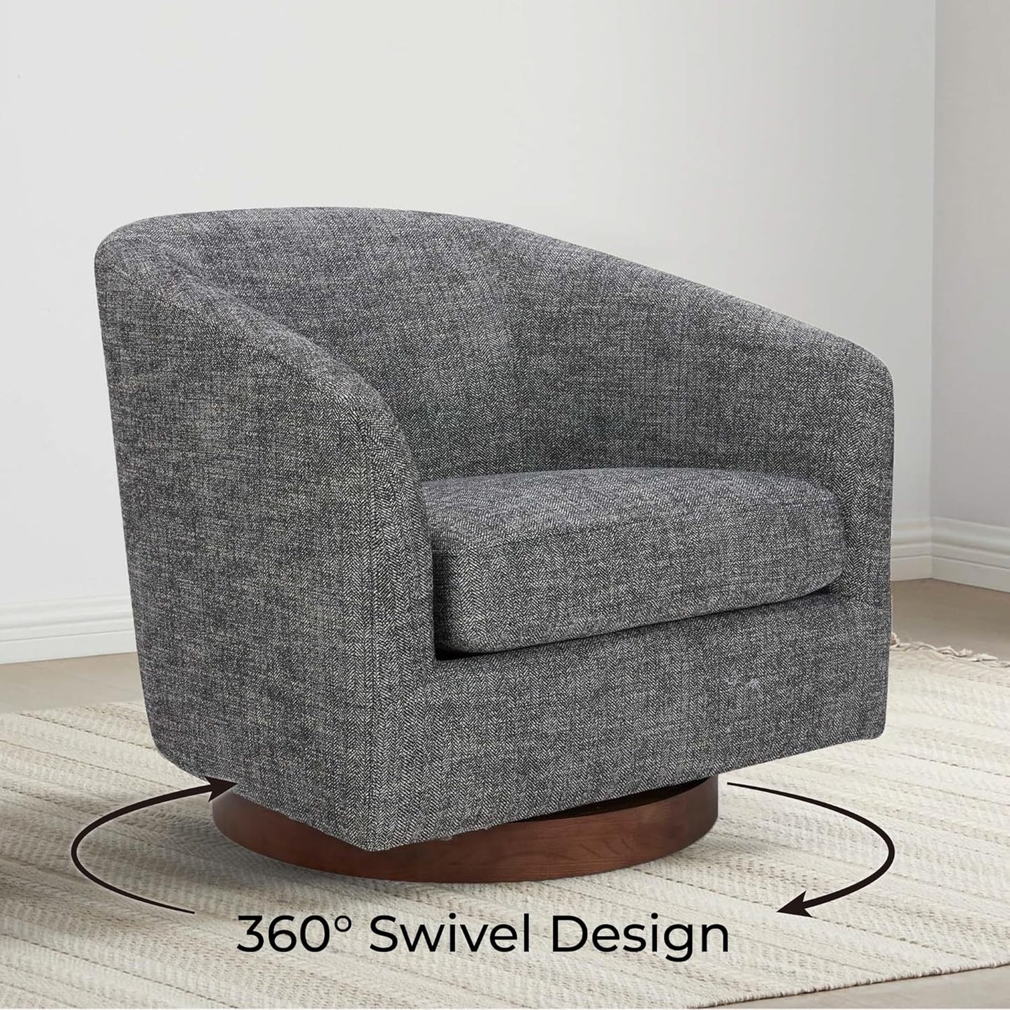 CHITA Swivel Accent Chair, FSC Certified Upholstered Fabric Barrel Chair for Living Room, Fully Assembled, Dark Grey