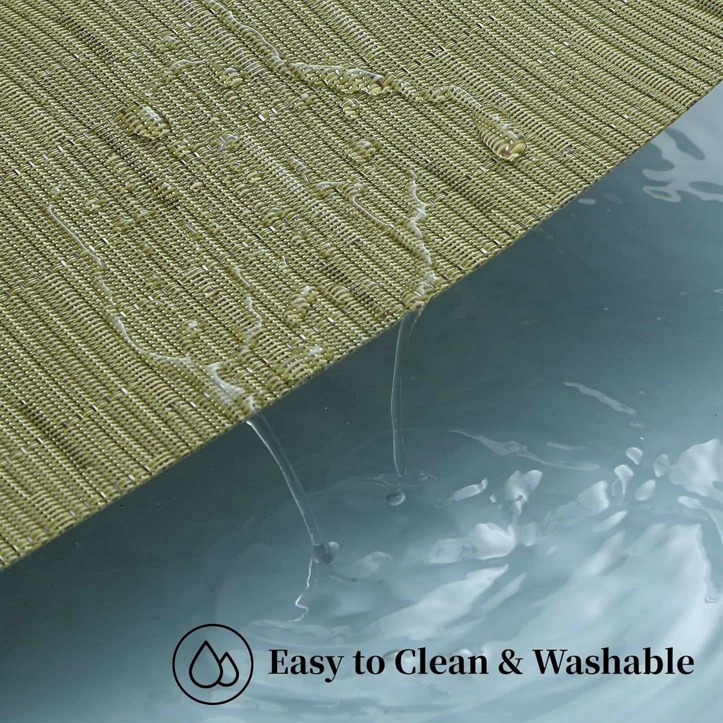 Leetaltree Pea Green Placemats Set of 12 - Heat Resistant Non-Slip Place mats for Dining Table, Washable Durable PVC Vinyl Woven Table Mats（Pea Green, 12）