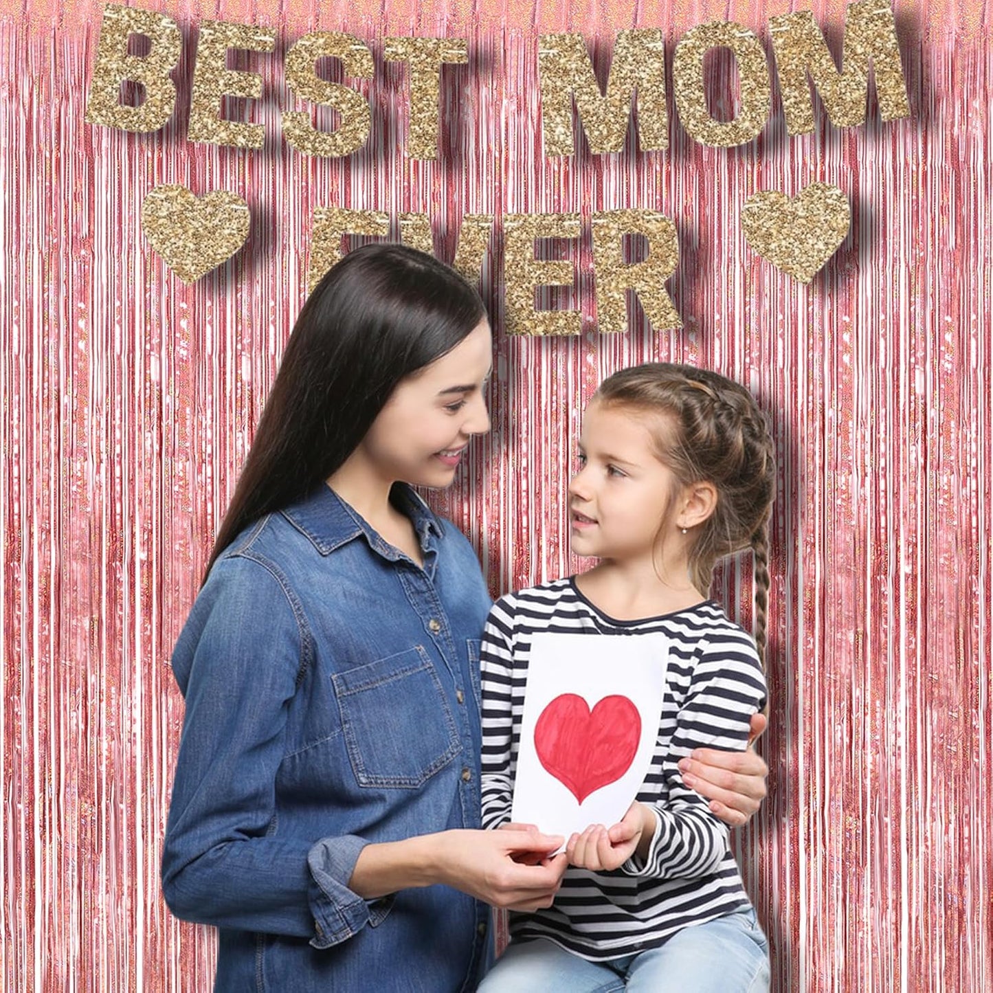 BRAVESHINE Rose-Gold Metallic Tinsel Backdrop - 2Pcs 3.2x8.2ft Metallic Tinsel Foil Fringe Curtains Photo Booth Streamers for 21-st Birthdays Bachelorette Engagement Bridal Shower Party Decorations