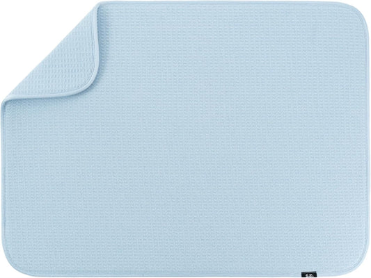 S&T INC. Dish Drying Mat XL, 18” x 24”, Absorbent Microfiber Kitchen Counter Mat, Dish Drying Pad for Dishes, Utensils, Pots and Pans, Extra Large, Sky Blue