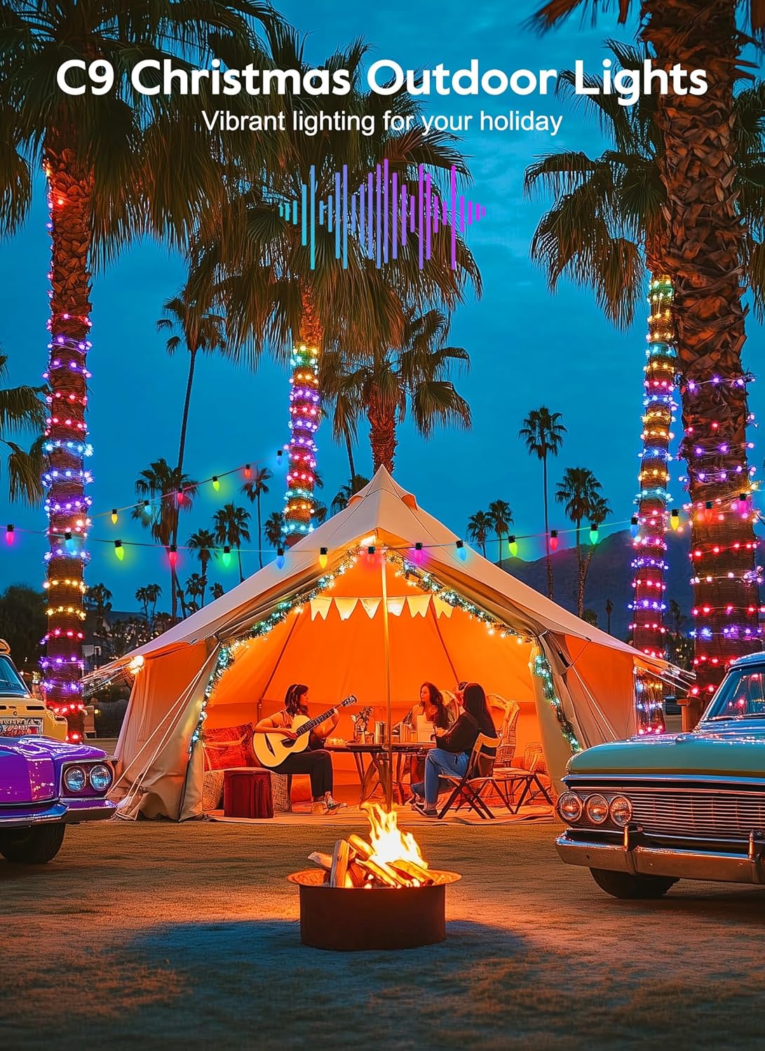 Brightown C9 LED Christmas Lights Outdoor, 100 LED RGB Smart Christmas Tree Lights with Music Sync APP Controlled, Waterproof Connectable C9 String Lights for Indoor House Party Patio Garden Decor