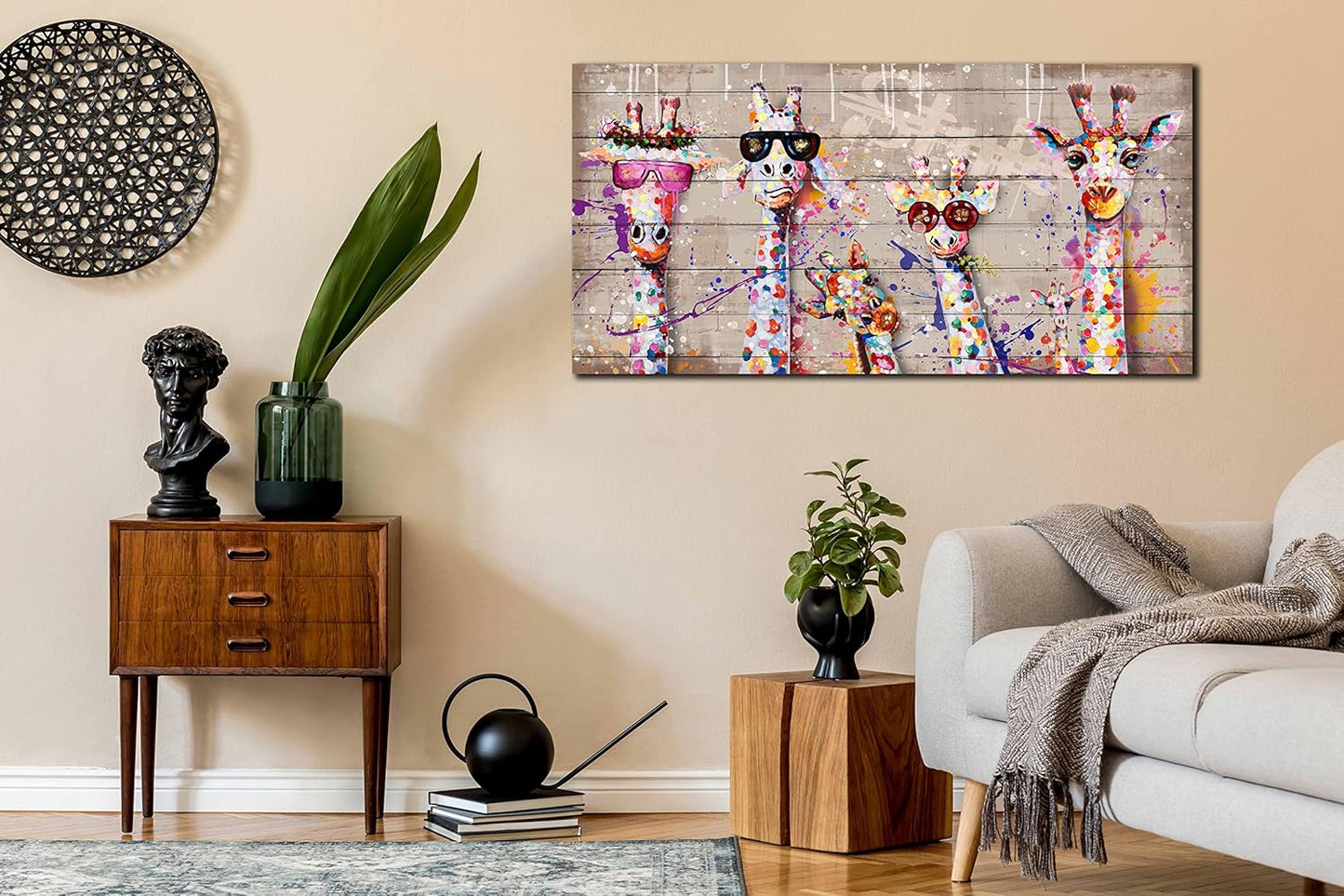 JKWALL77 Giraffe Pictures Wall-decor - Graffiti Canvas Wall Art - Kids Room Wall Decor Ready To Hang Size 40" x 20"