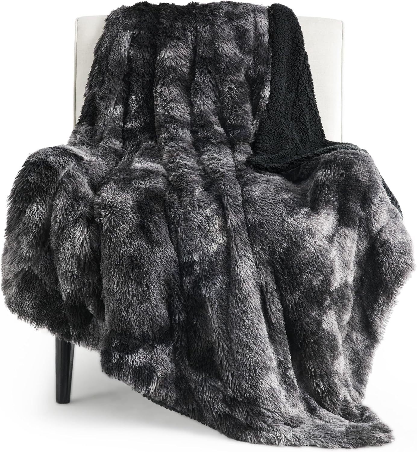 Bedsure GentleSoft Fuzzy Sherpa Faux Fur Twin Blanket Tie Dye Black Cozy Gifts for Boys Girls, Soft Fleece Plush Warm Thick Blanket Twin Size for Bed, Black Room Decor Dorm Essentials Gifts, 60x80