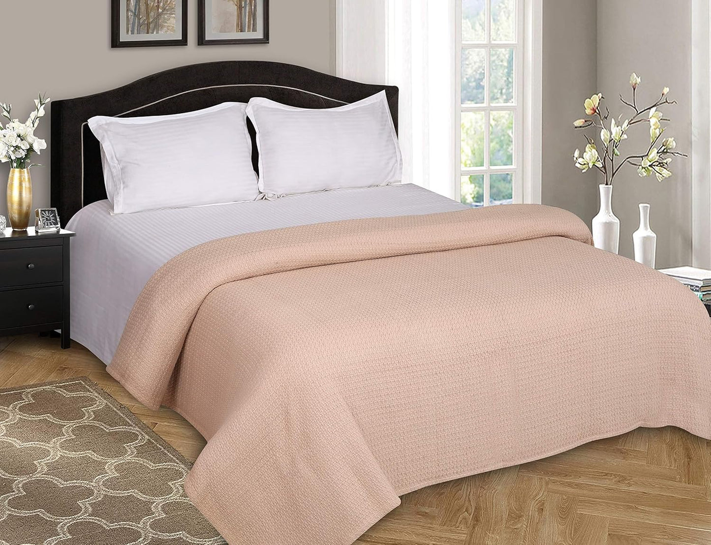 Elvana Home 100% Cotton Bed Blanket, Breathable Bed Blanket Twin Size, Cotton Thermal Blankets Twin, Perfect for Layering Any Bed for All Season, Beige