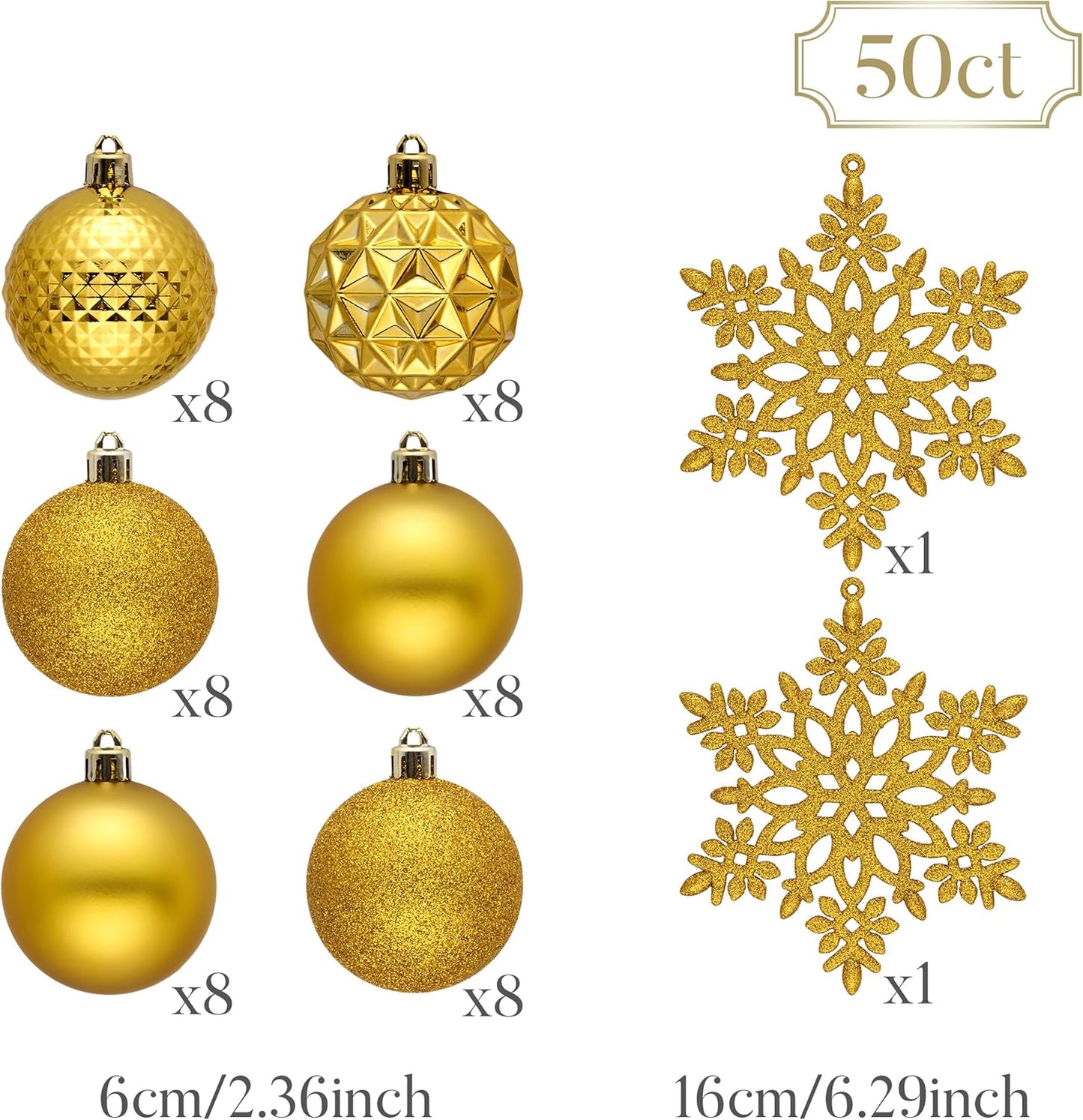 Valery Madelyn Christmas Tree Decorations Ornament Set for Fall Halloween, 50ct 2.36 Inches Gold Shatterproof Christmas Ball Ornaments Hanging Xmas Holiday Party Decor