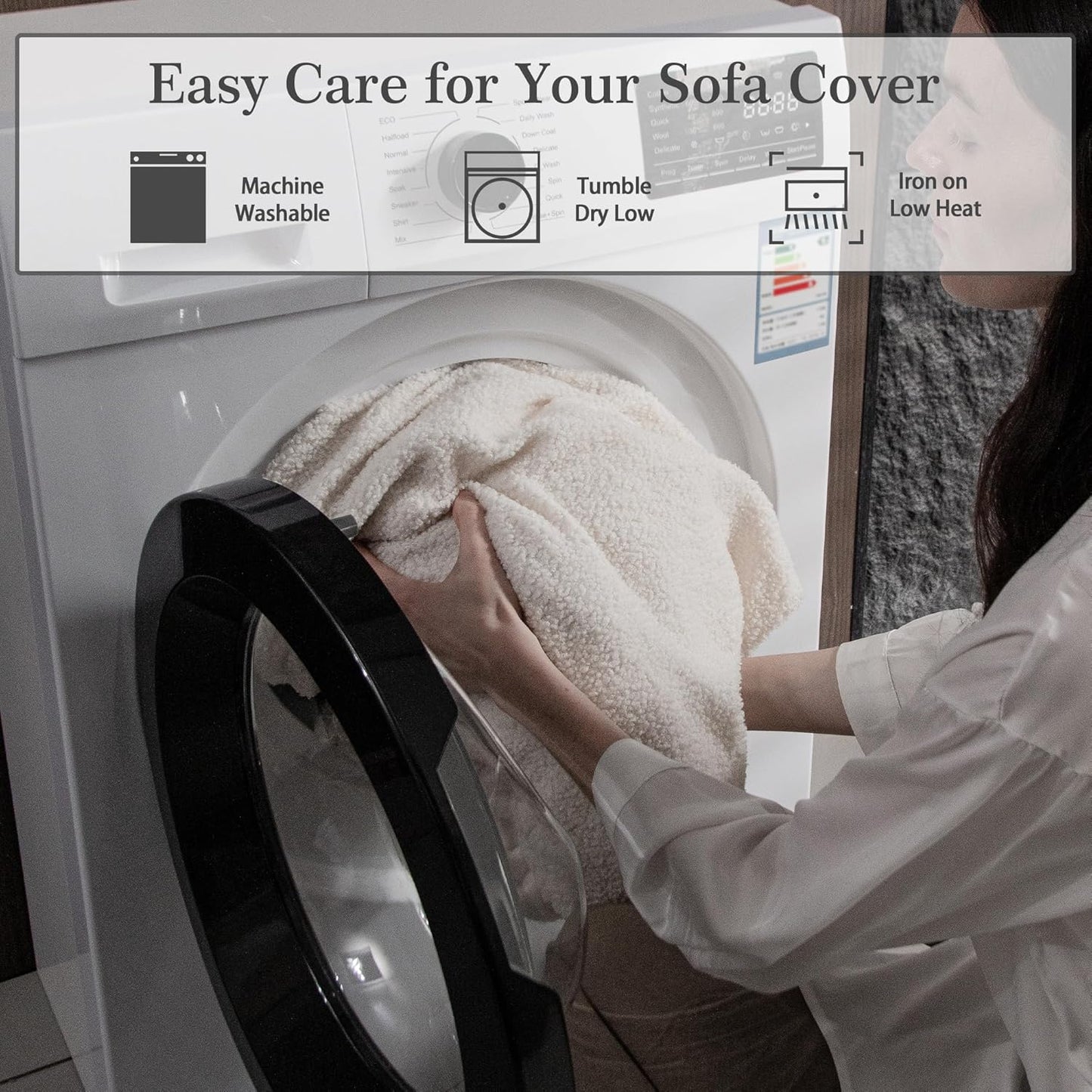 Couch Cushion Covers for Sectional Sofa, Stretch Soft Sofa Slipcovers Washable Wear-Resistant Universal Furniture Protector for Living Room(1 Piece Chair Cover, Ivory)